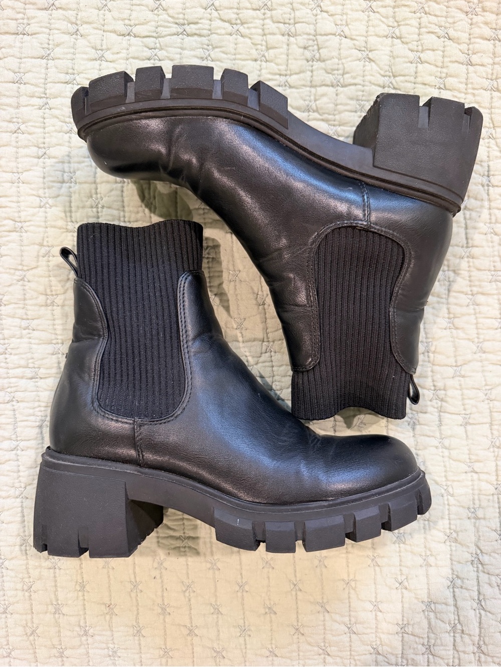 Steve Madden Black Chunky Lug Chelsea Booties